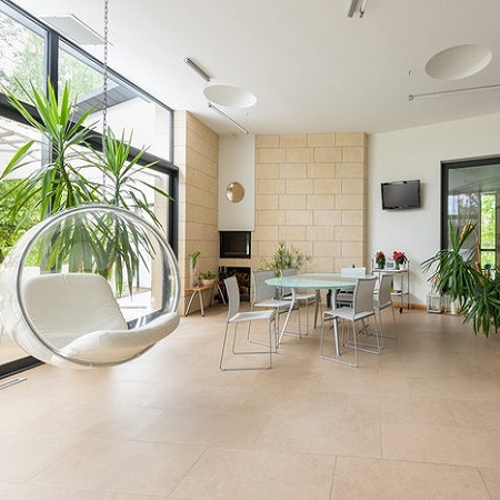 modern dining and living areas